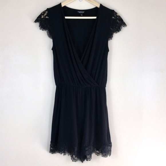 Topshop Viscose V neck Lace Trim Romper sz 6 - Picture 2 of 8